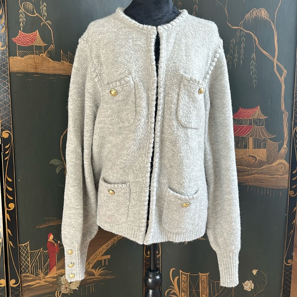 J Crew Odette sweater lady jacket Grey wool jacket / sweater Size XL